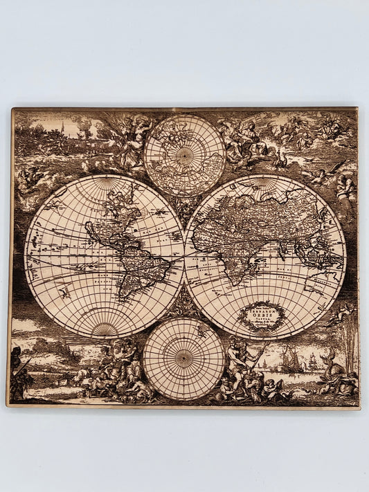 Vintage Old World Map, Wood Engraved