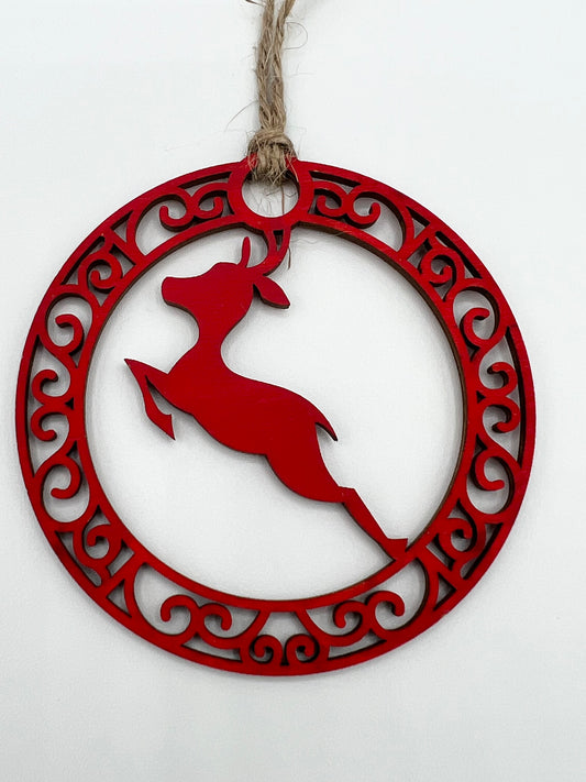 Round Reindeer Red Ornament