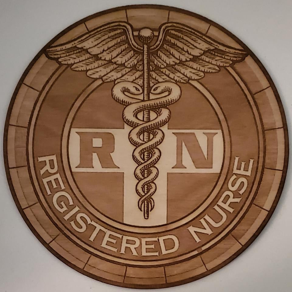 Registered Nurse RN Round Sign Wall Hanger, Wood Engraved
