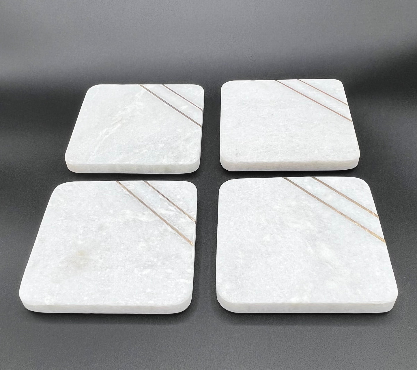Marble With 2 Corner Strips Coaster Set With Personalized Text Engraved