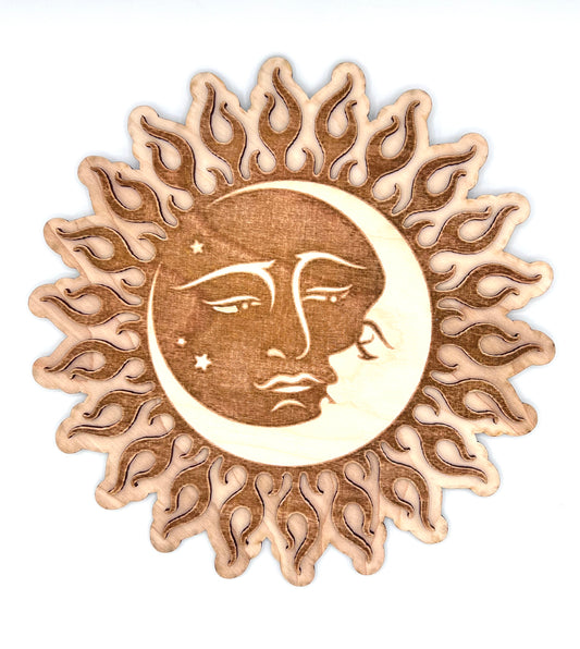 Sun and Moon Sign Wood Engraved