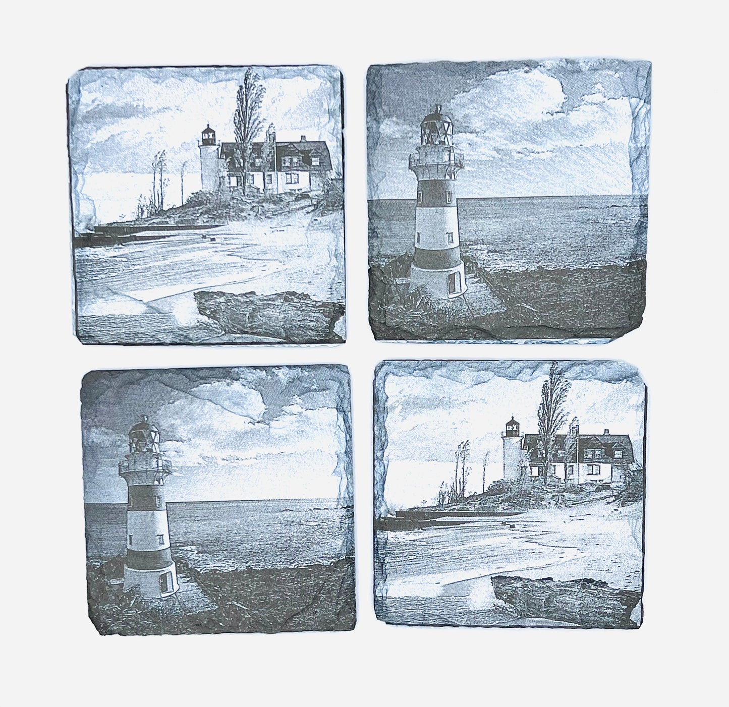 Lighthouse Scenery Engraved on Slate Coaster Set