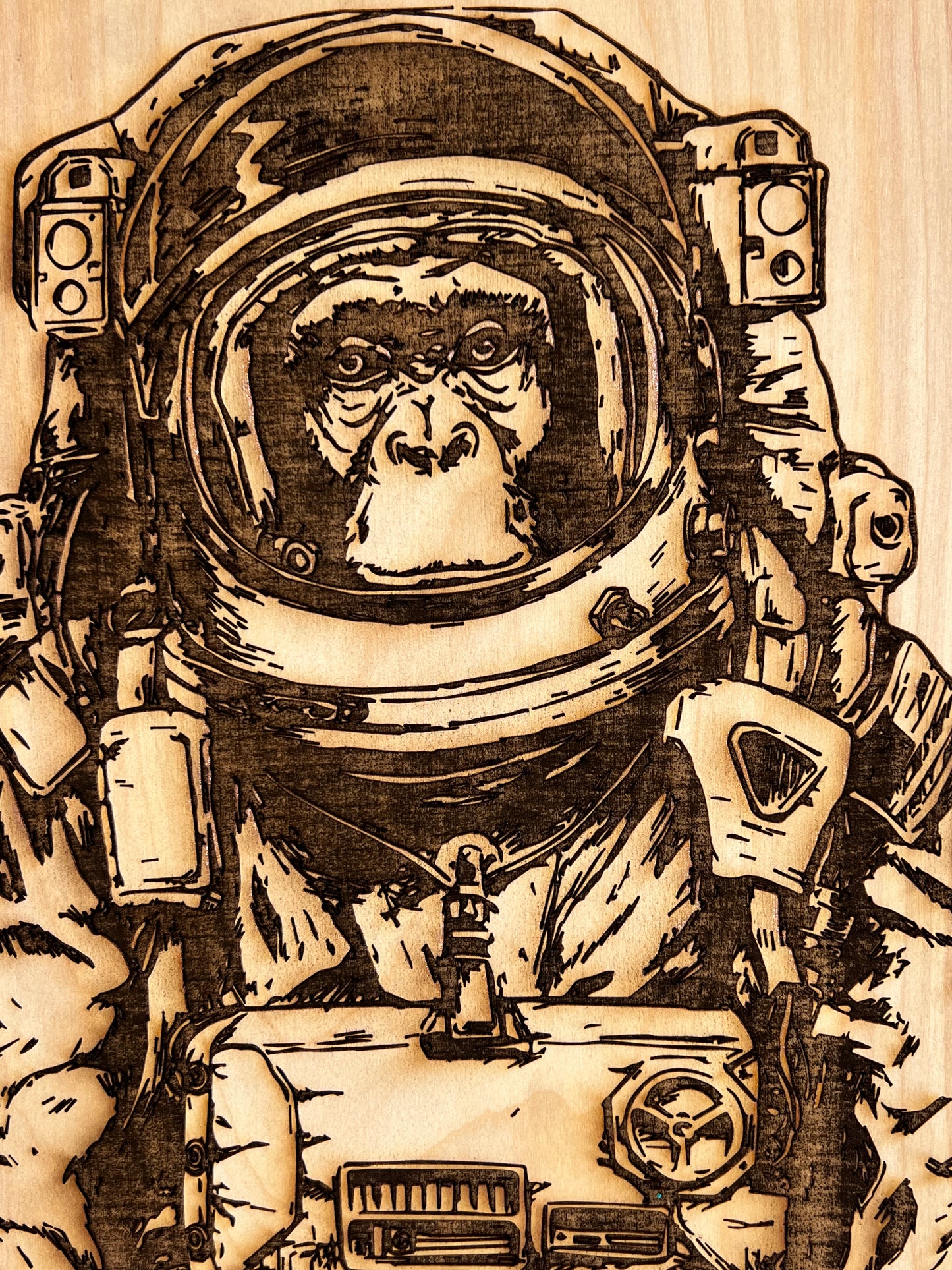 Astro Monkey Wood Engraved