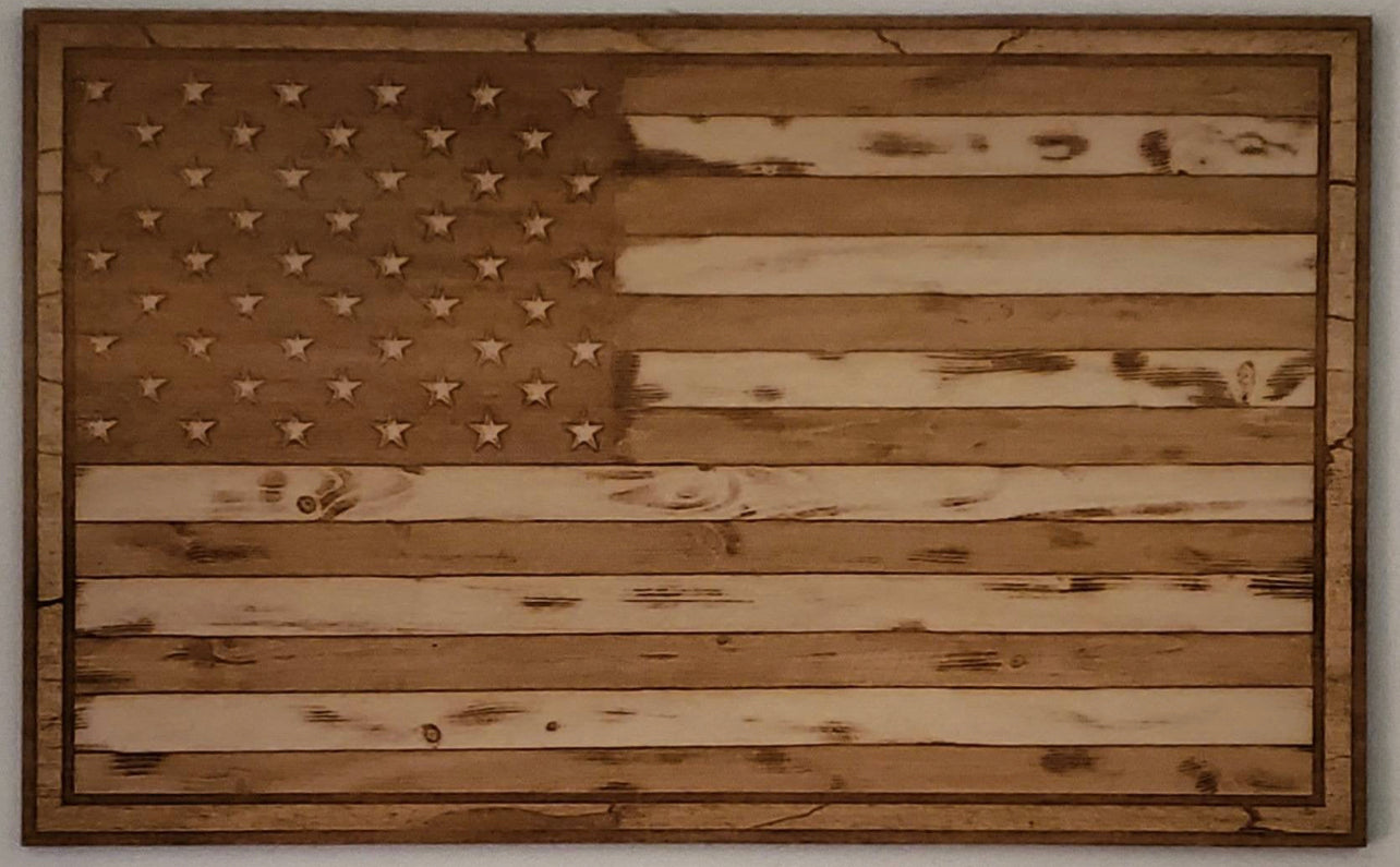 American Flag, Wood Engraved