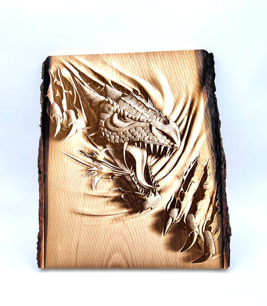Dragon Engraved on Wood Plank