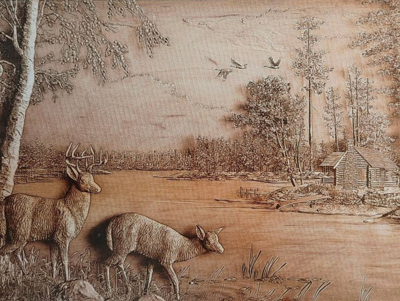 Deer Scenery, Wood Engraved