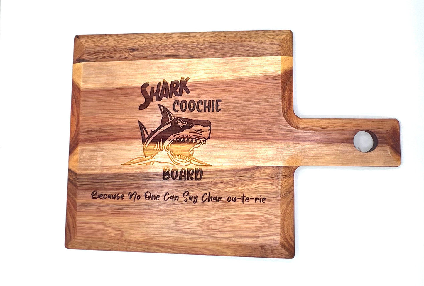 Shark Coochie Board Engraved on Acacia Wood Cutting Board