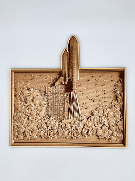 Space Shuttle Launch V2 Wood Engraved