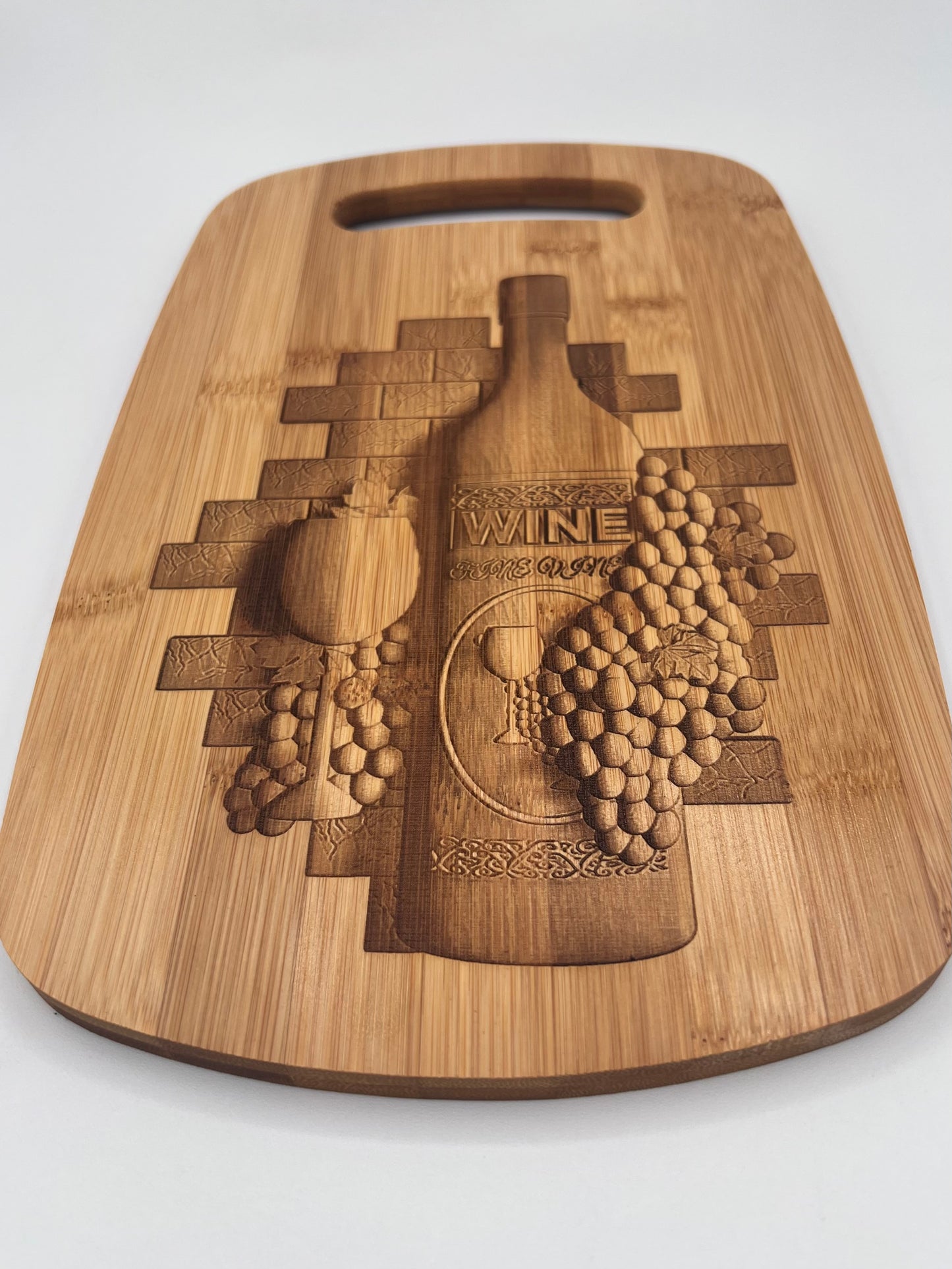 Wine Bottle Engraved on Bamboo Cutting Board