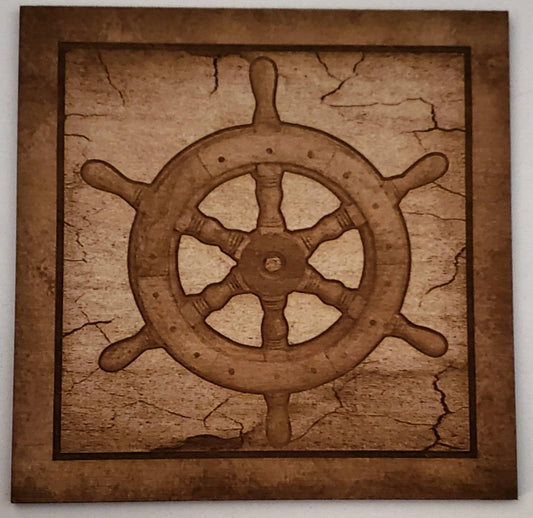 Nautical Ship Wheel, Wood Engraved