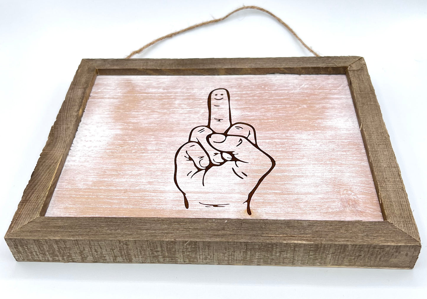 Middle Finger with Smiley Face Wood Engraved