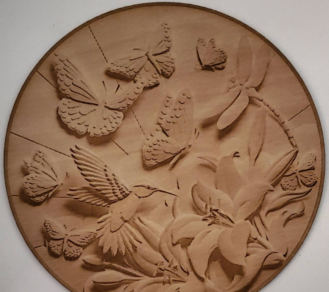 Hummingbird Round, Wood Engraved