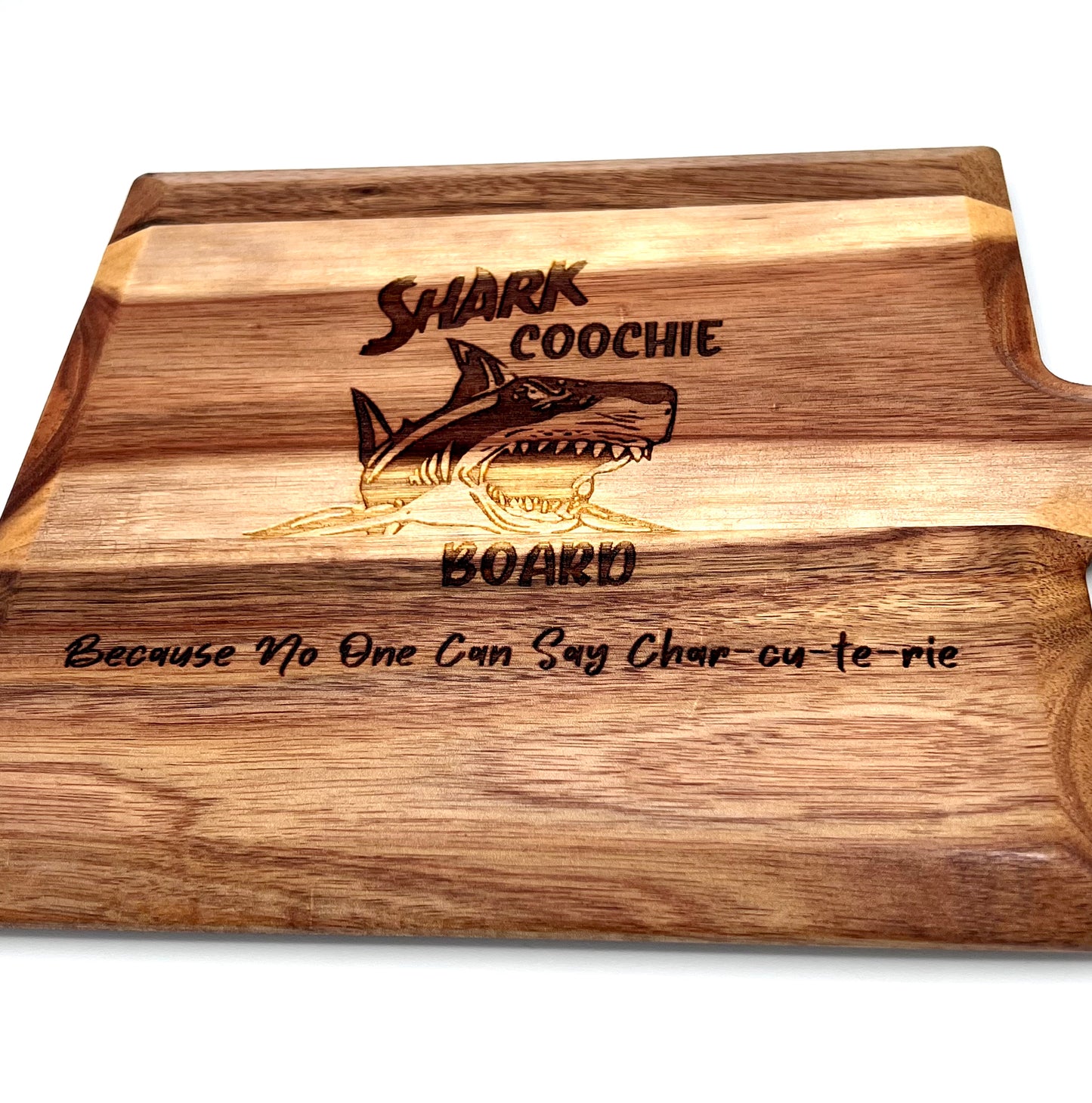Shark Coochie Board Engraved on Acacia Wood Cutting Board