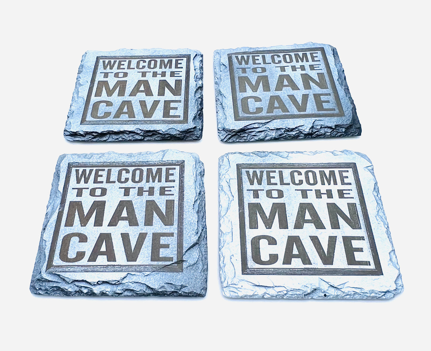 Welcome to the Man Cave  Engraved on Slate Coaster Set