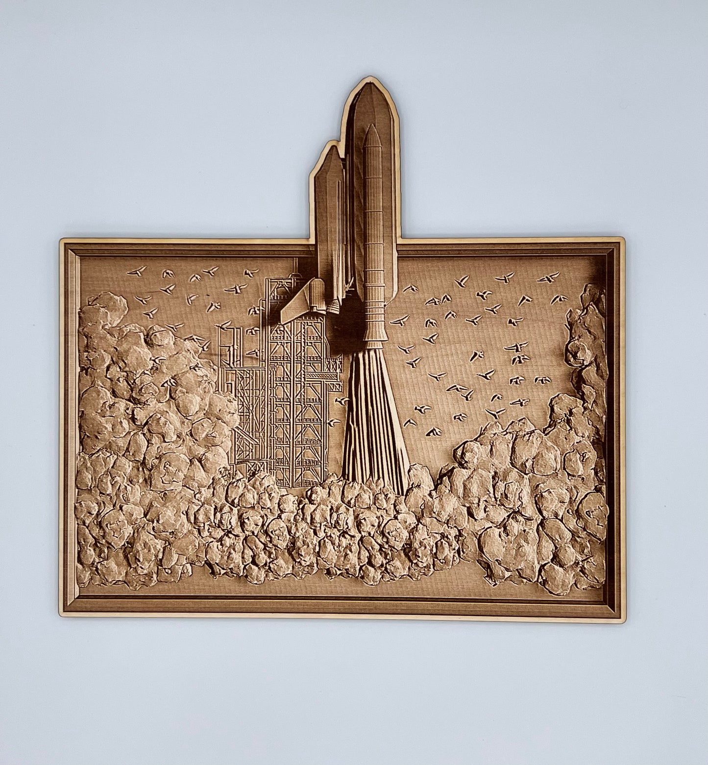 Space Shuttle Launch V2 Wood Engraved