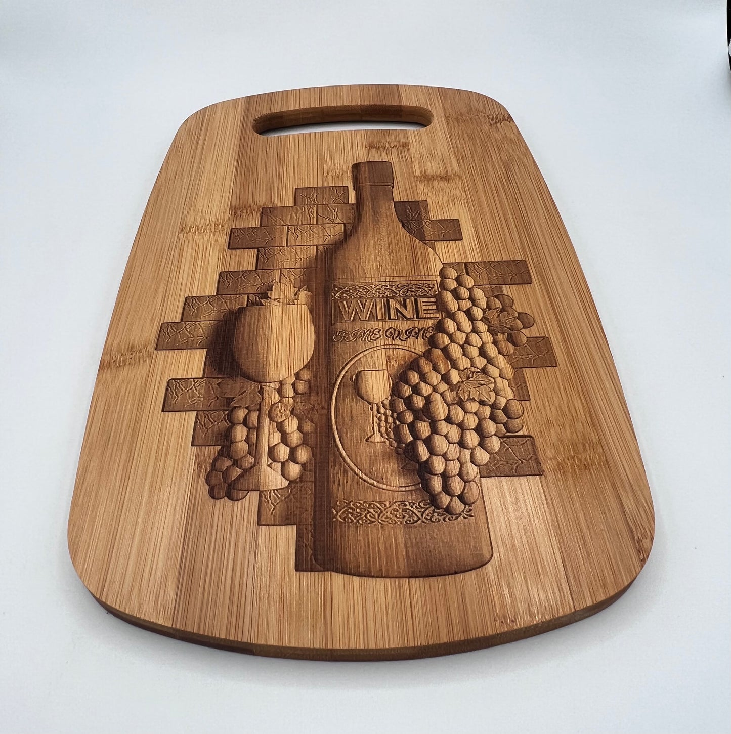 Wine Bottle Engraved on Bamboo Cutting Board