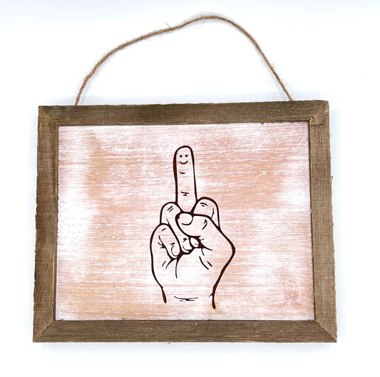 Middle Finger with Smiley Face Wood Engraved