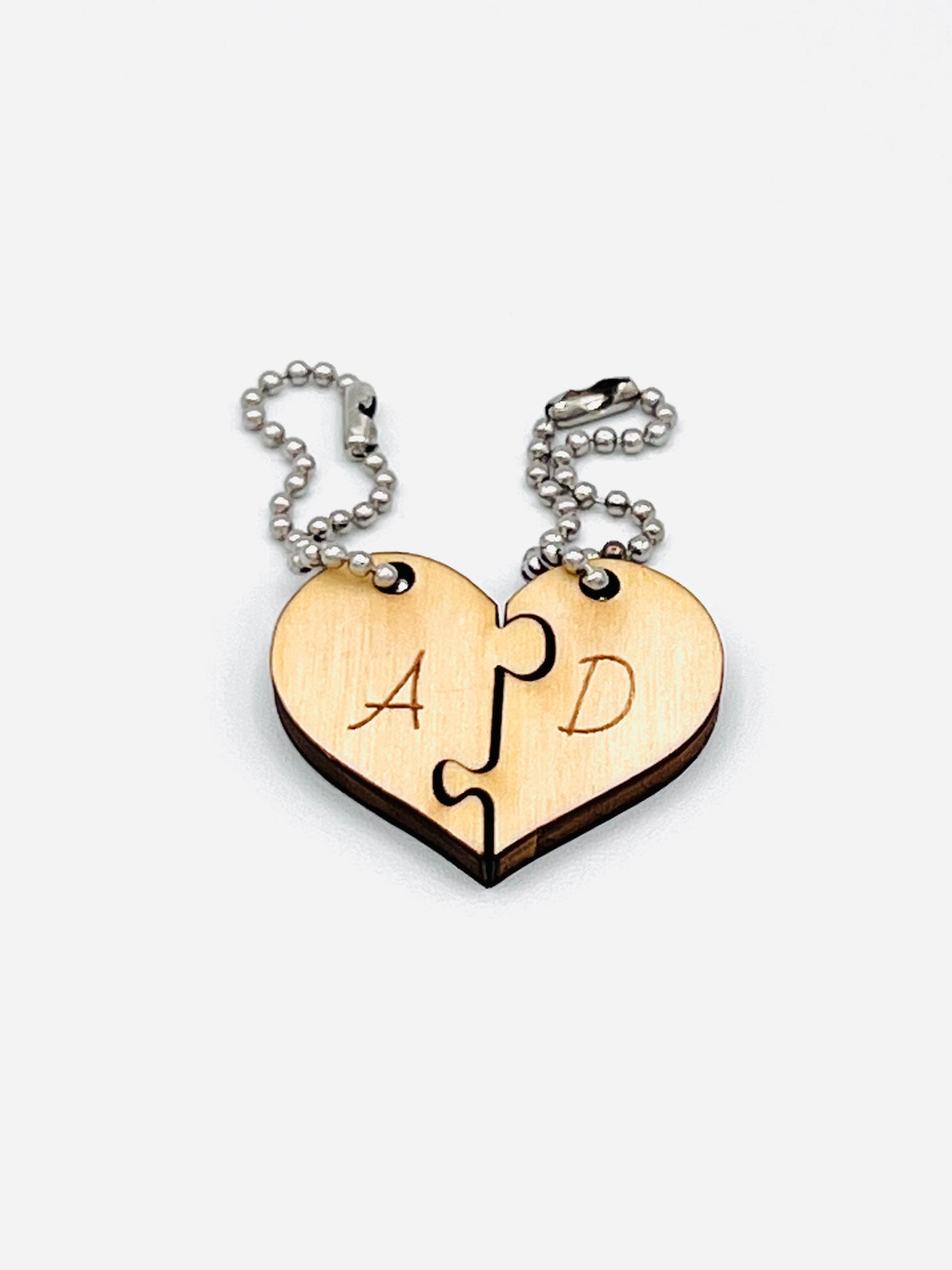 Split Heart Personalized Wood Engraved Keychain (Set of 2 Half-Hearts)