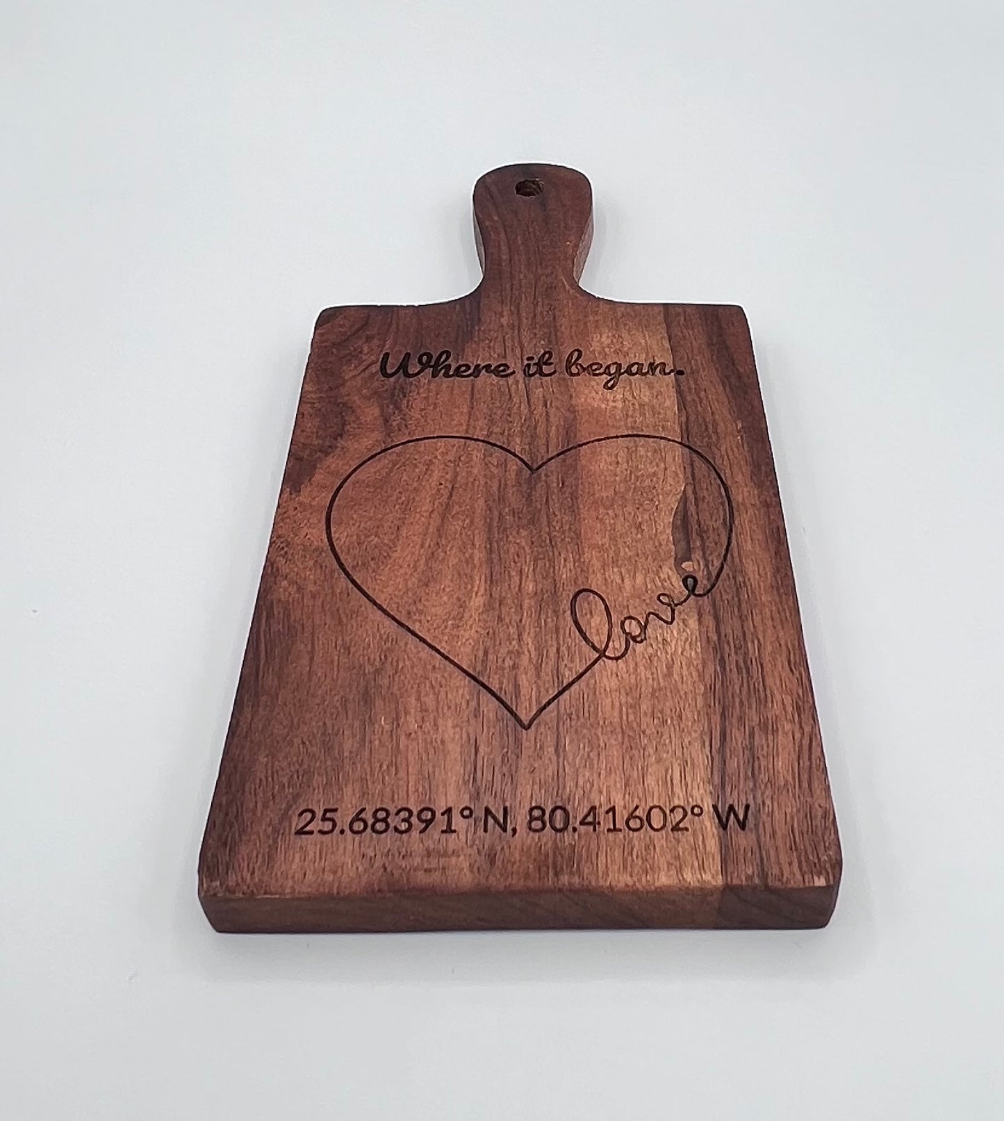 "Where It Began" With Personalized Coordinates Cheese Board