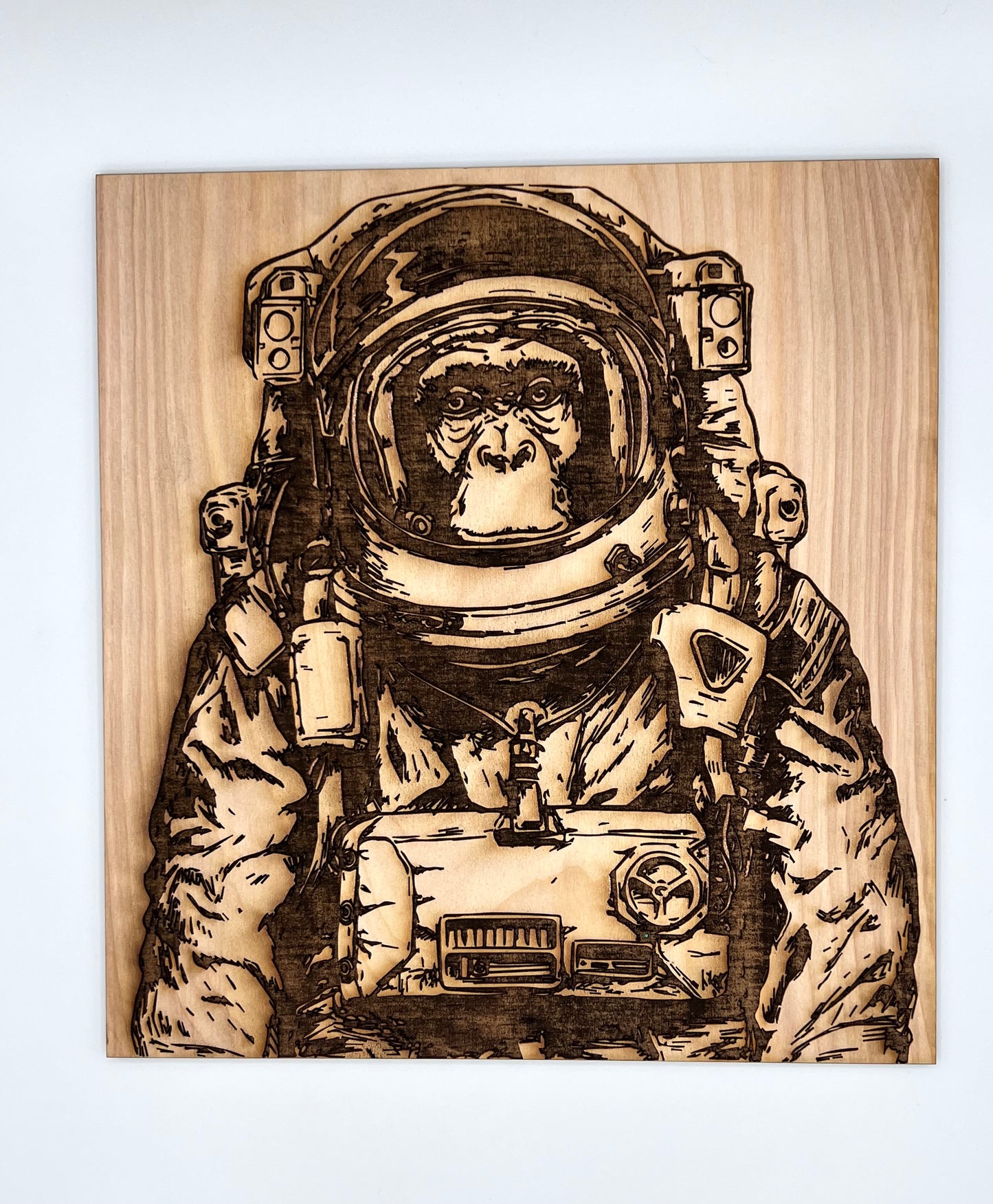 Astro Monkey Wood Engraved
