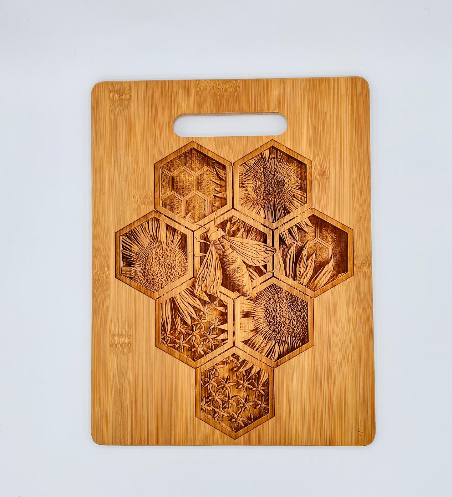 Bee Honeycomb Engraved on Bamboo Board with Handle