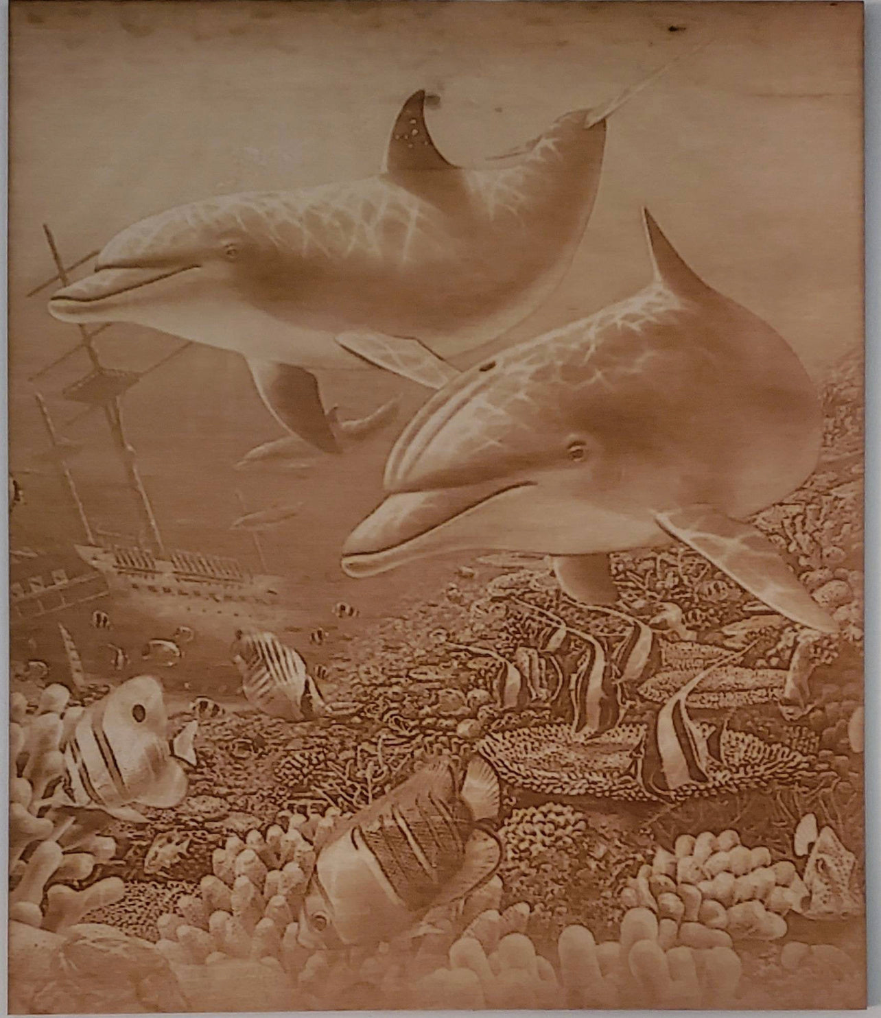 Dolphins, Wood Engraved
