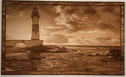 Lighthouse Beach Scenery, Wood Engraved