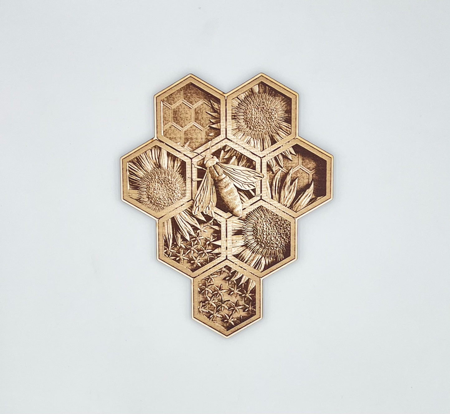 Bee Honeycomb Wall Art, Wood Engraved