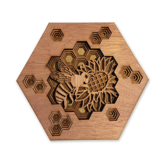 Bee Honeycomb Sunflower, Multi-Layer Wood