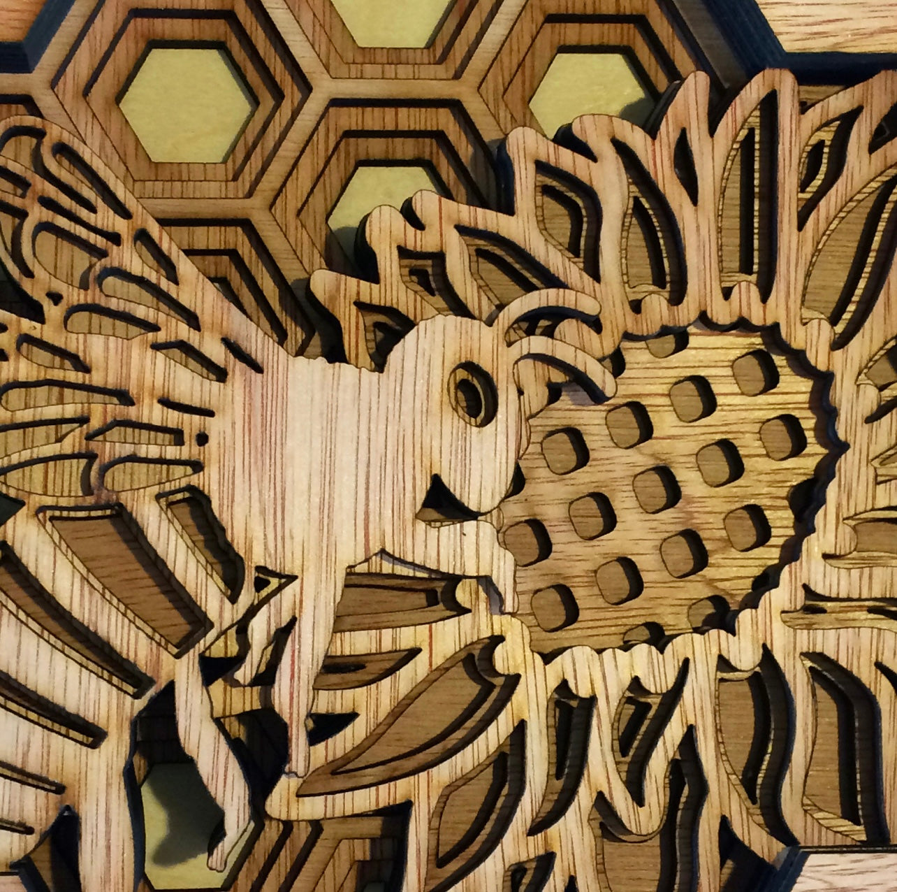 Bee Honeycomb Sunflower, Multi-Layer Wood