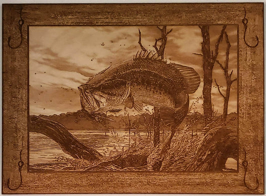 Bass Fishing, Wood Engraved