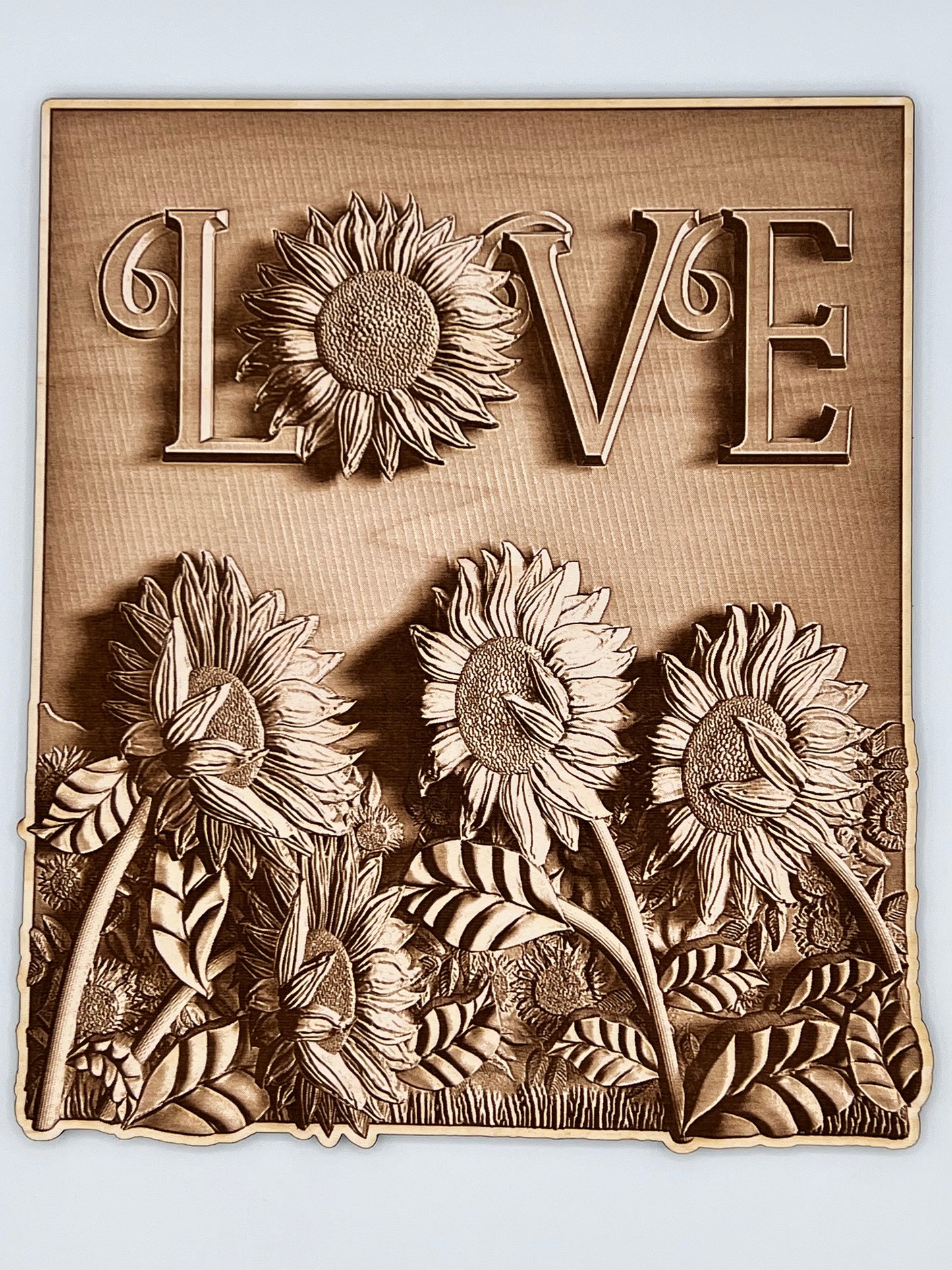 Love Sunflowers, Wood Engraved
