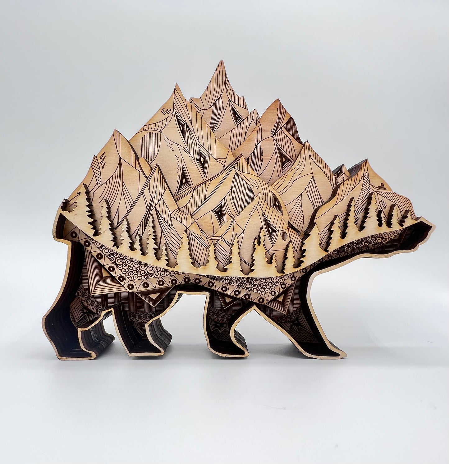 Mountain Bear Tabletop Decor, 8 Layer Wood