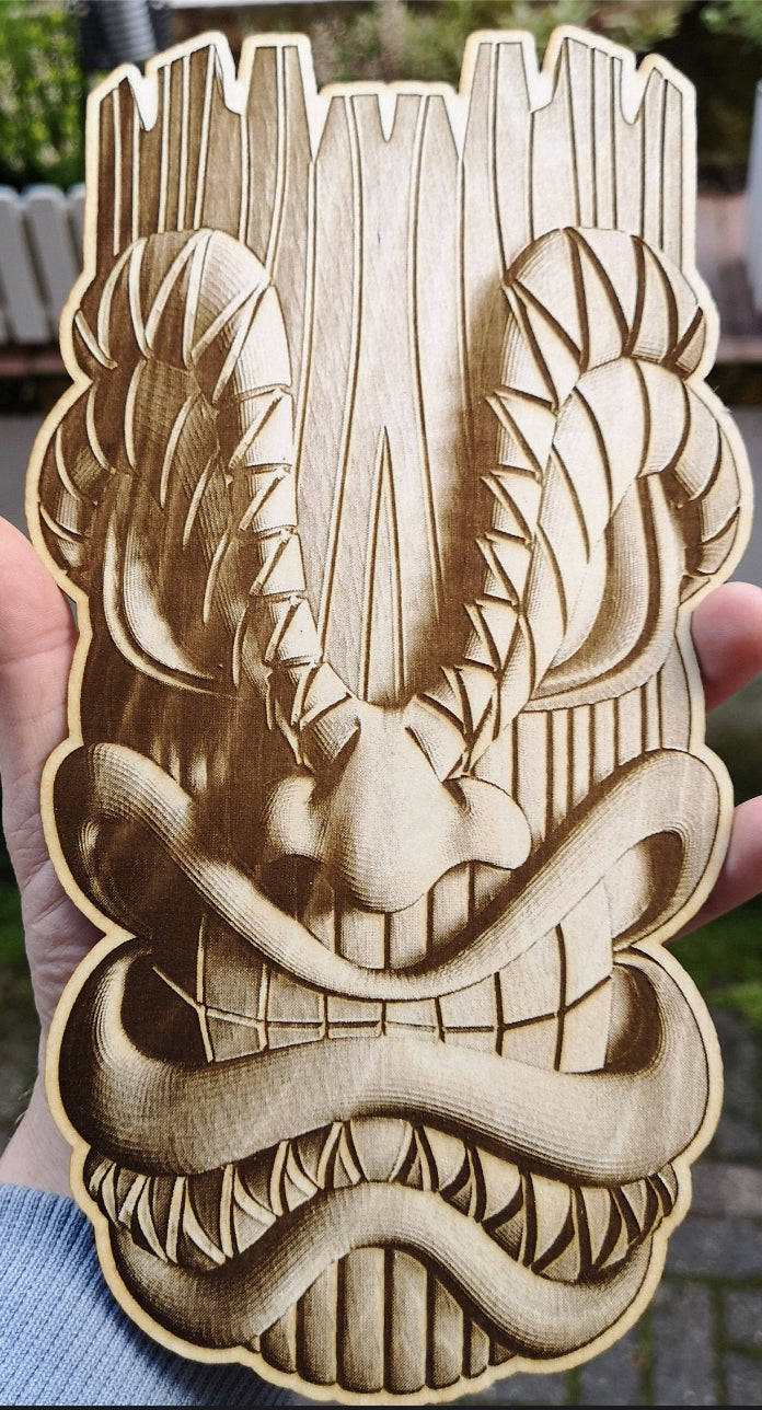 Tiki Mask, Wood Engraved