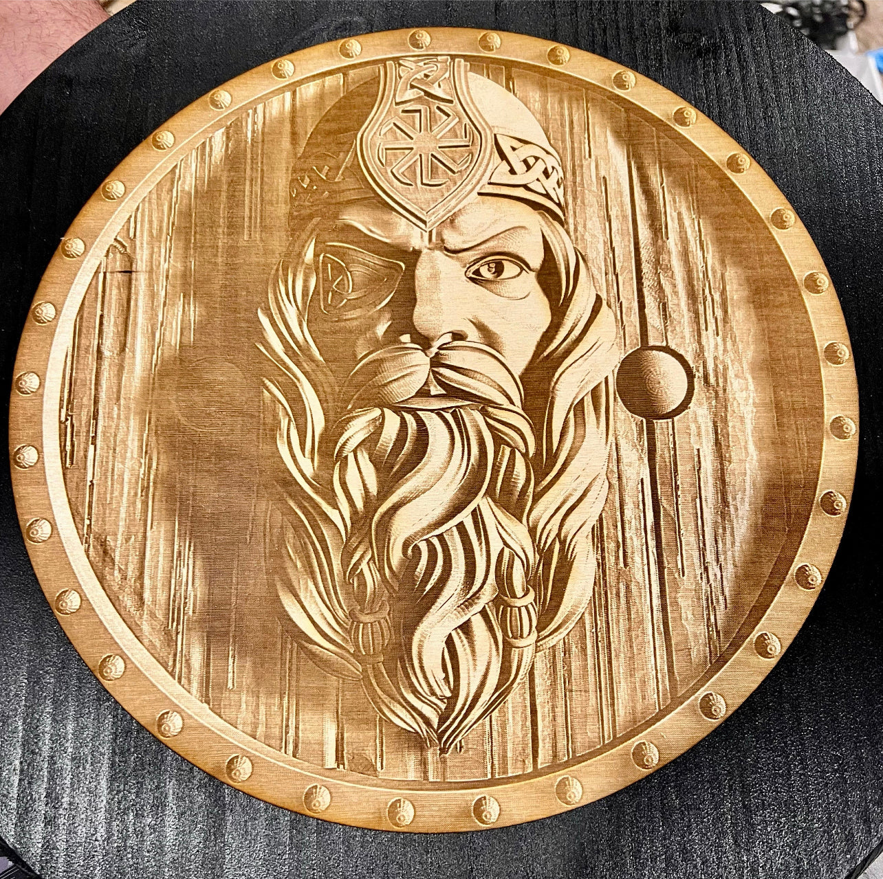 Odin Wall Decor Hanger Round, Wood Engraved