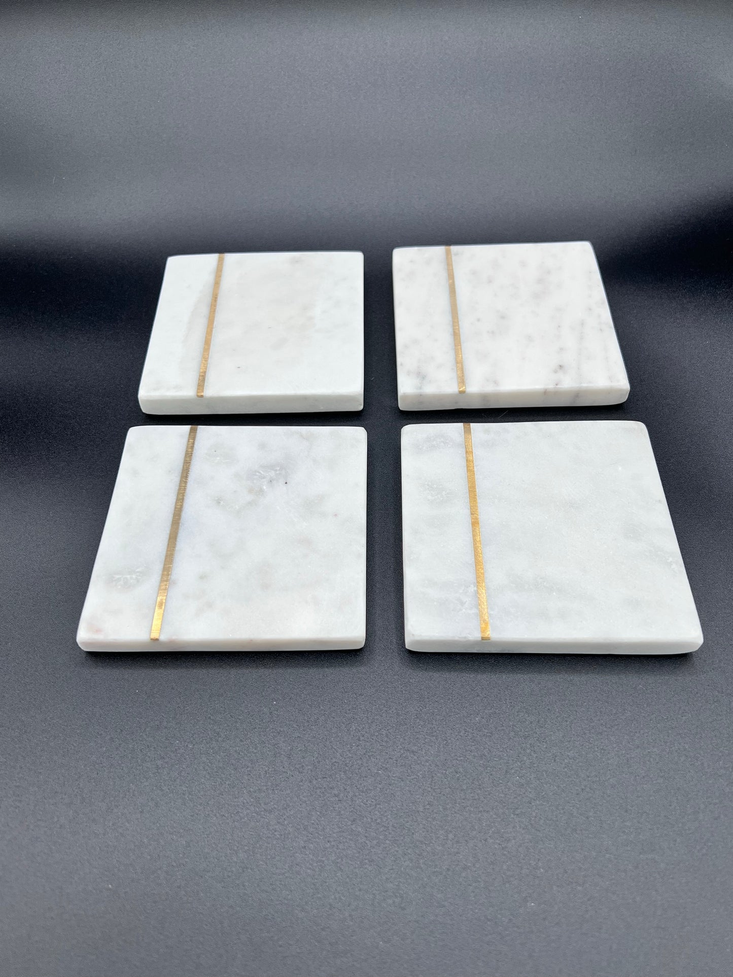 Marble With 1 Side Strip Coaster Set With Personalized Text Engraved