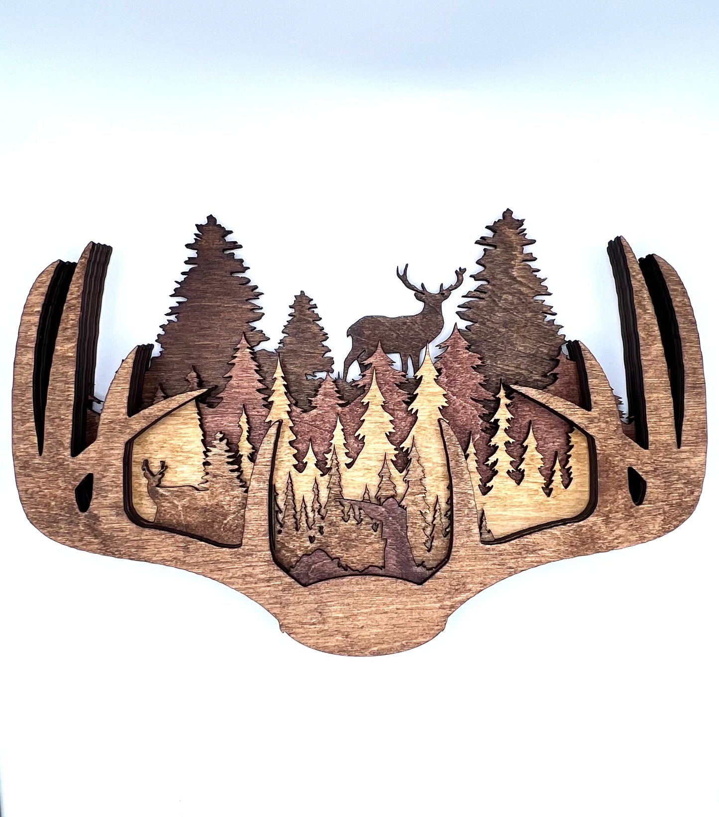 Deer Antlers with Hunter, Multi-Layer Wood