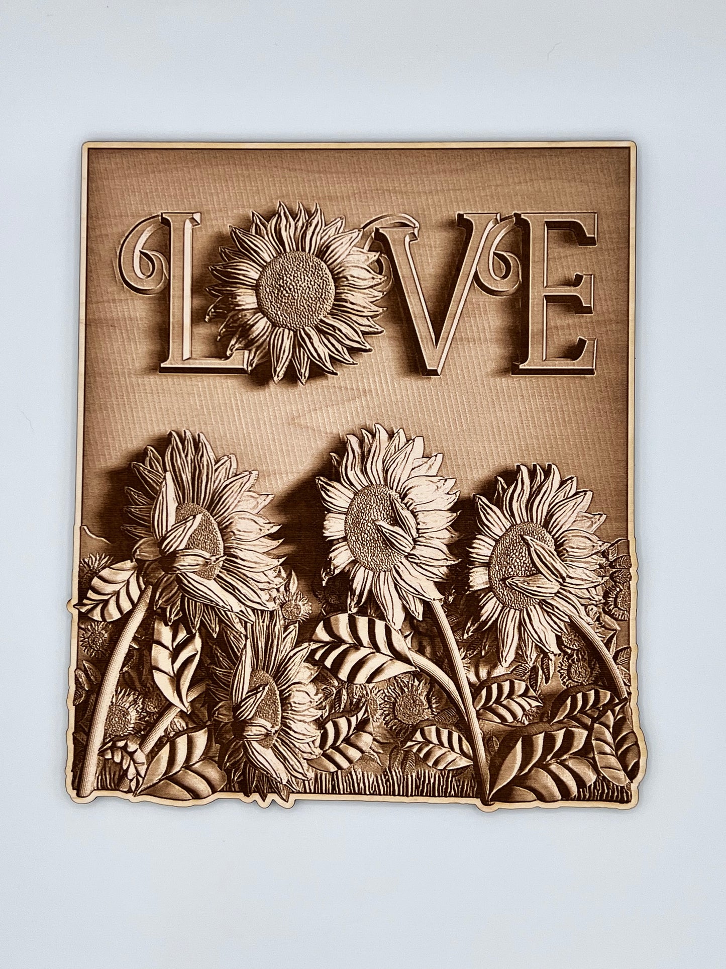 Love Sunflowers, Wood Engraved