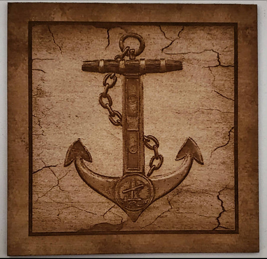 Nautical Anchor, Wood Engraved