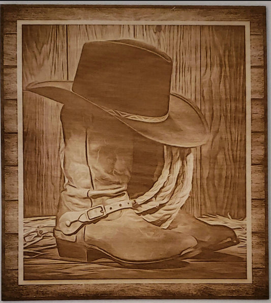 Cowboy Boots, Wood Engraved