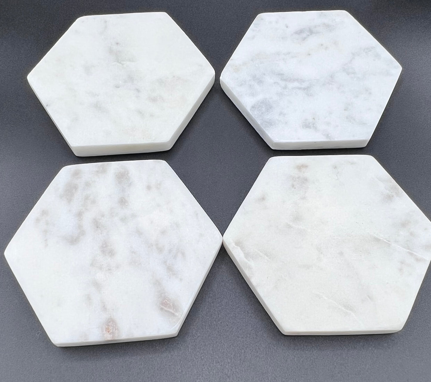 Marble Hexagon Coaster Set With Personalized Text Engraved