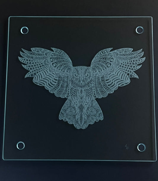 Owl, Laser Engraved Glass