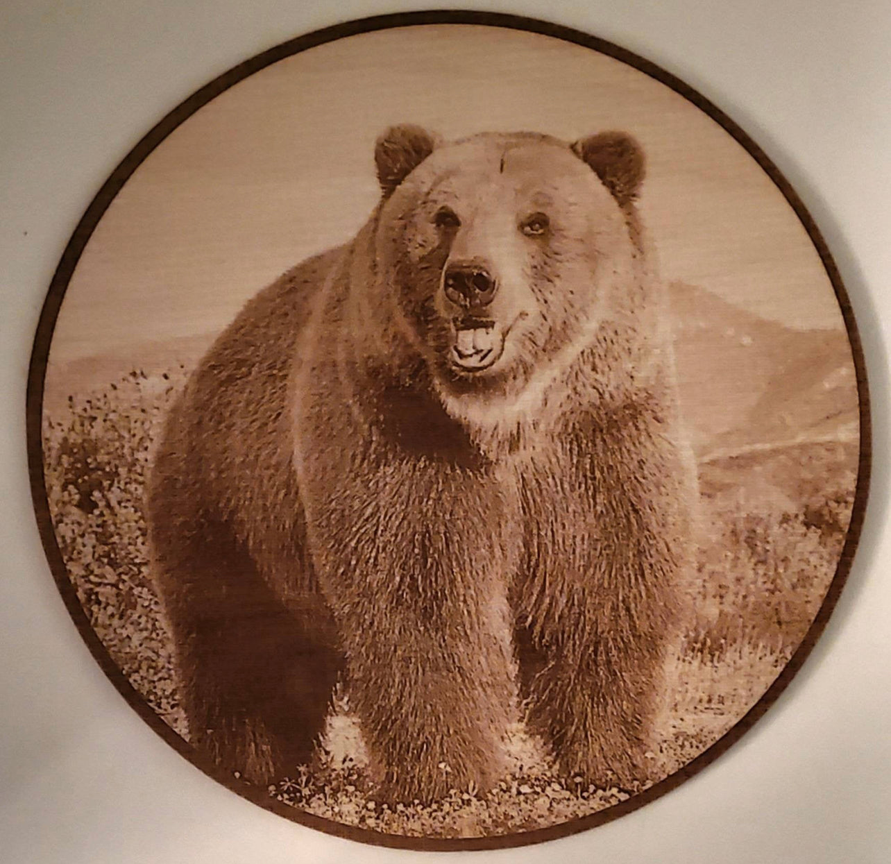 Bear Wall Hanger Round, Wood Engraved