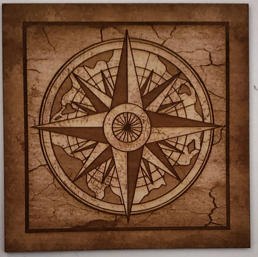 Nautical Compass, Wood Engraved