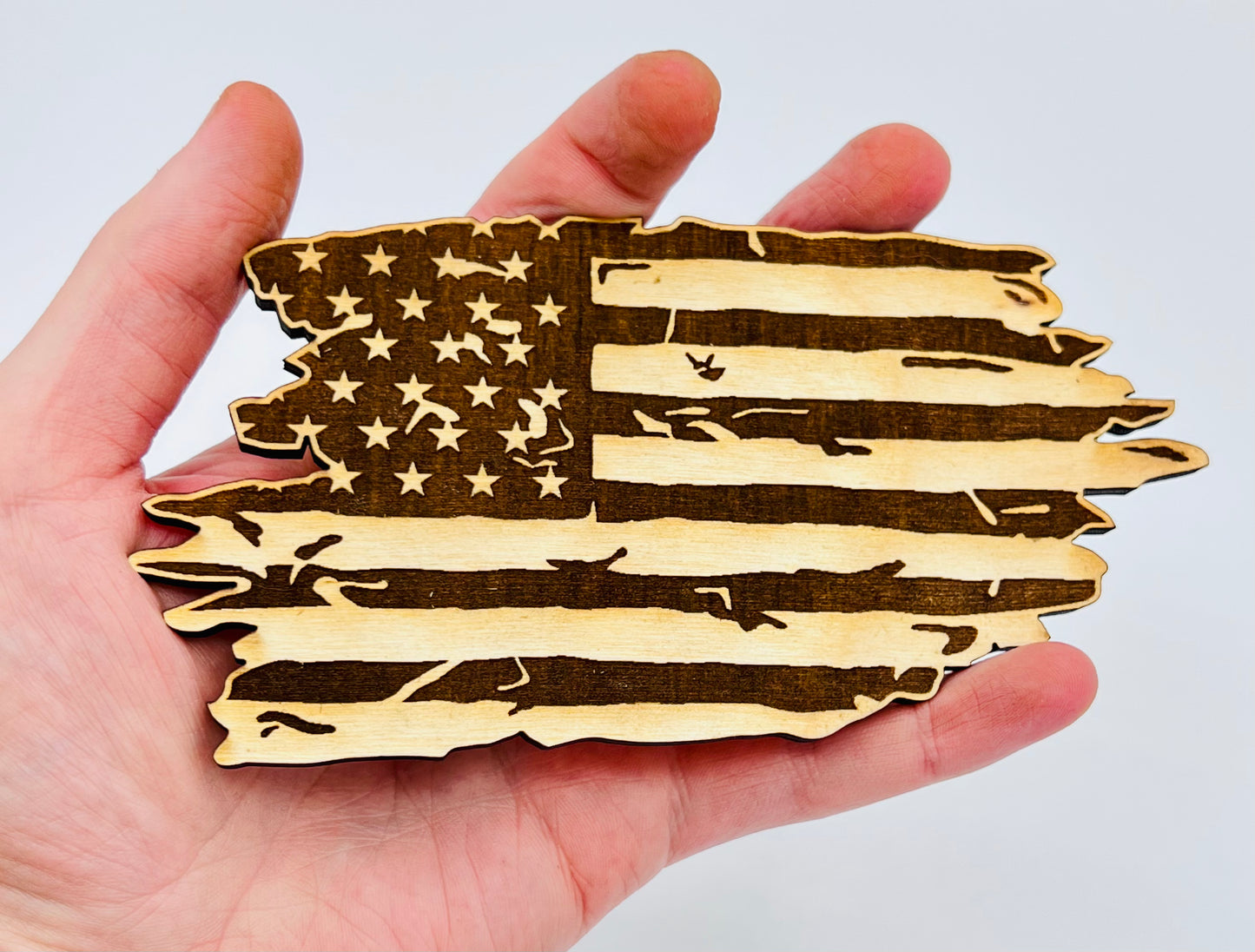 Rustic American Flag Wood Engraved